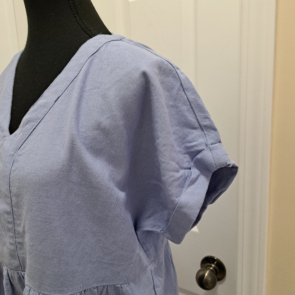 NWOT Briggs New York Blue Linen Dress Small V-neck Short Sleeved - Picture 10 of 13